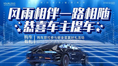 蓝色商务大气交车仪式恭喜车主提车展板