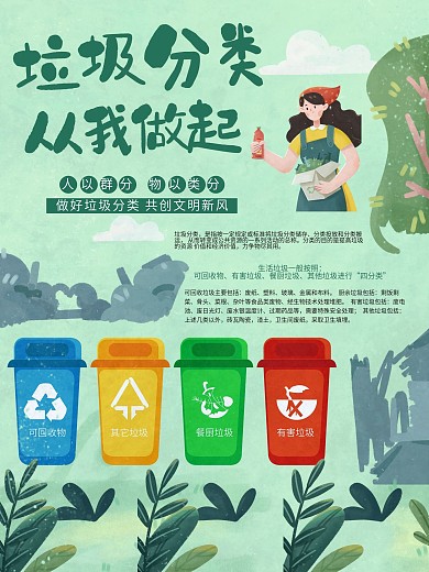绿色背景垃圾分类海报