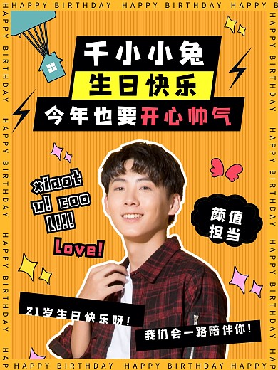 卡通可爱创意排版明星生日祝福海报