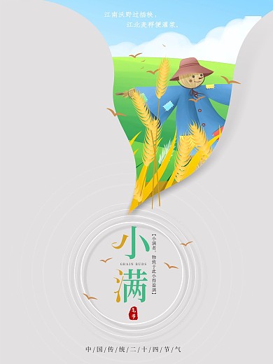 手绘简约二十四节气小满节日宣传海报
