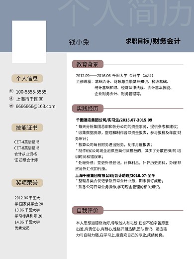 莫兰迪色西财务专业个人简历模板