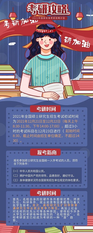 蓝色简约考研攻略知识分享信息长图