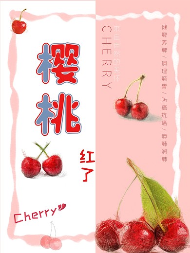 樱桃红了cherry水果美食海报