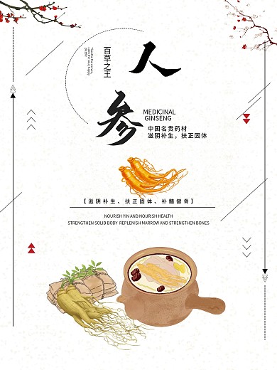 原创保健品中国风人参宣传海报