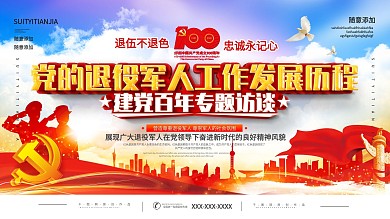 党的退役军人工作发展历程专题访谈宣传展板