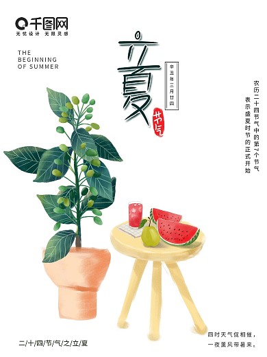 立夏海报 原创 手绘植物 水果 节气海报