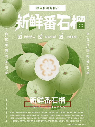 原创手绘小清新新鲜番石榴海报
