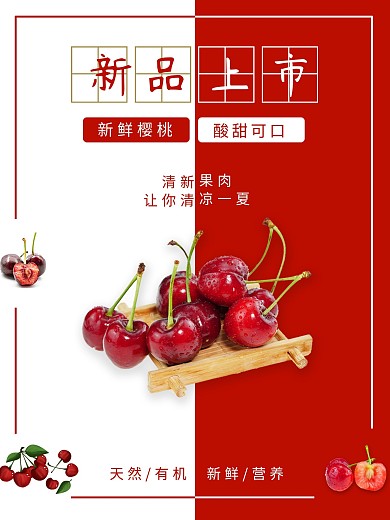 新品上市车厘子樱桃超市水果促销海报