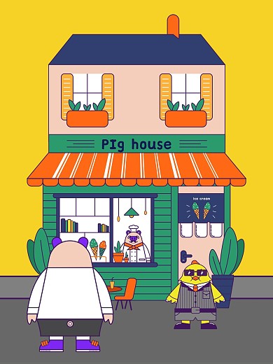 原创动物冷饮店面装修插画海报