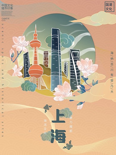 国潮风手绘城市地标宣传海报