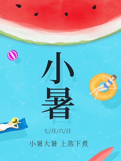 夏日冰凉简约清新风小暑大暑节气宣传海报