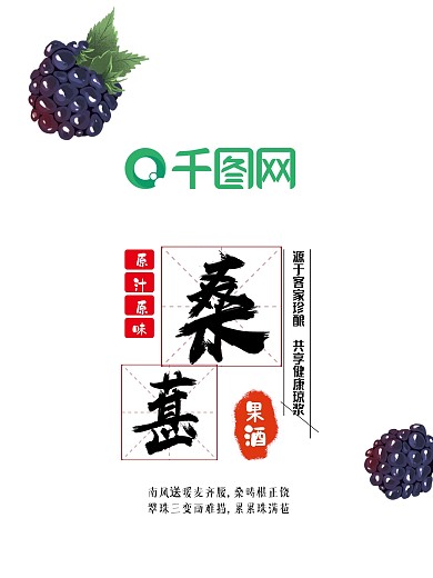 手绘插画桑葚果酒海报