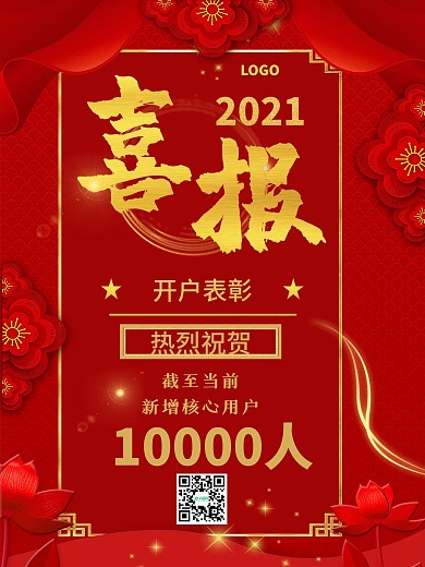 喜庆红色银行开户喜报表彰海报