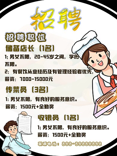 餐饮职位招聘海报