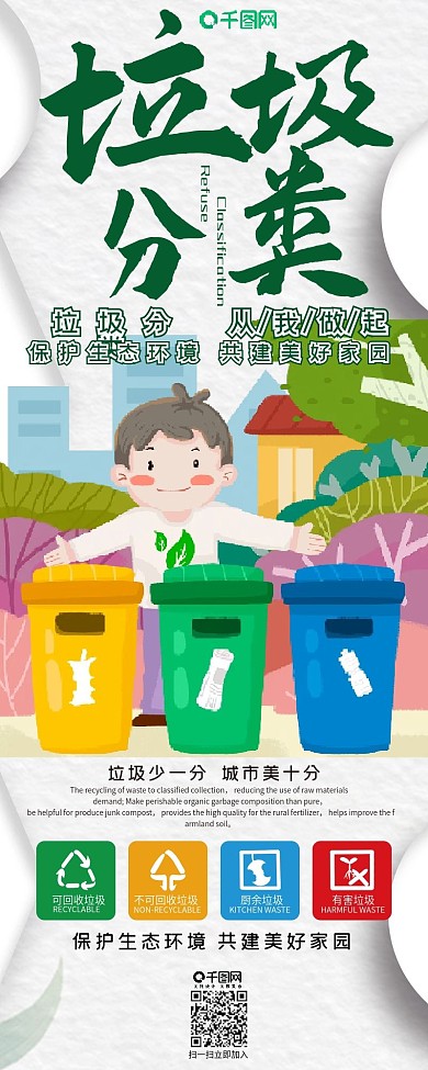 创意白色可爱风垃圾分类信息长图