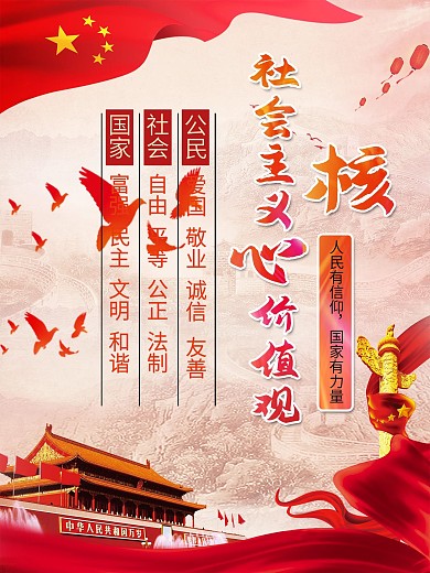 社会主义核心价值观红色创意爱国中国梦海报