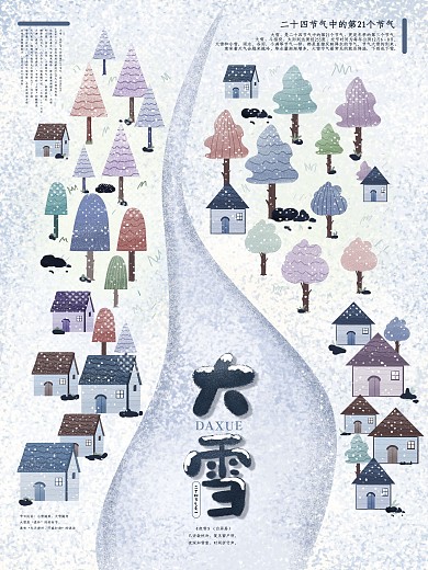 原创手绘小清新大雪节气海报