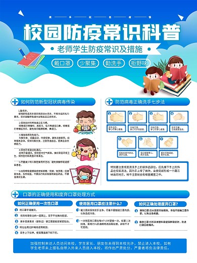 校园预防新型冠状病毒宣传公益宣传海报