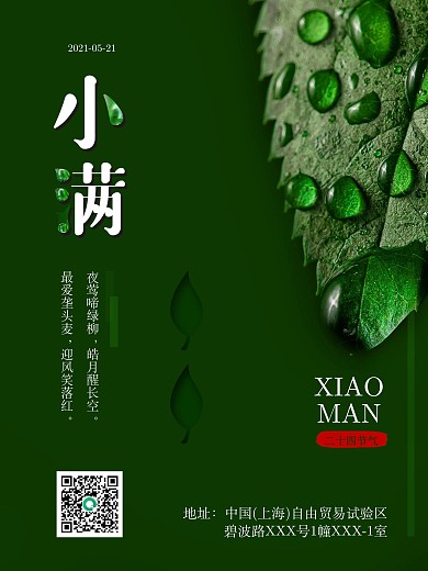 小满二十四节气海报绿色春天夏天雨水