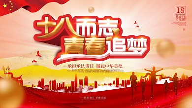 党建风格成人礼成人誓词背景展板设计