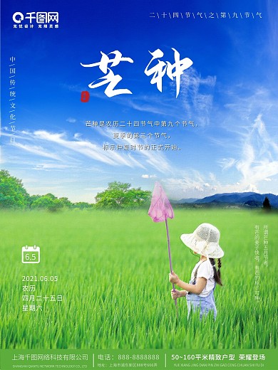 小女孩田野芒种传统节气房地产海报