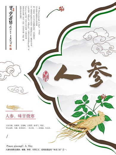 保健品宣传海报人参中国风水墨