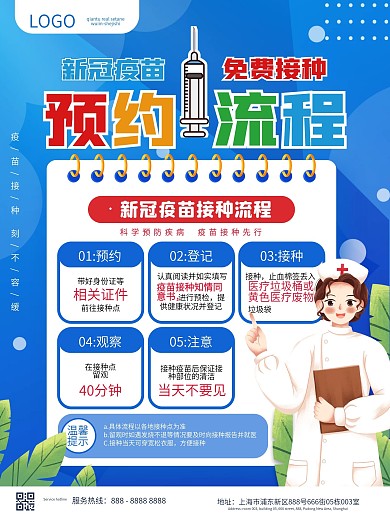 新冠疫苗接种流程注意事项海报