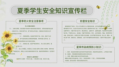 手绘唯美夏季学生安全知识宣传栏