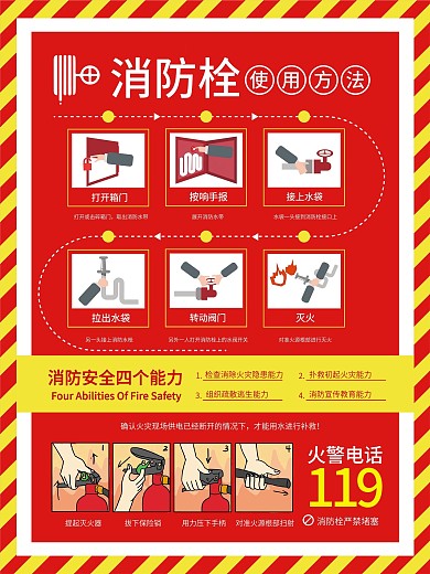 创意简约消防栓使用方法海报