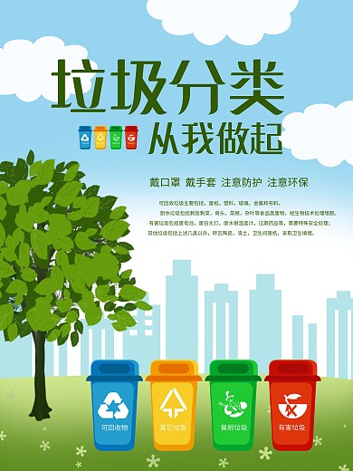 卡通风绿色城市垃圾海报