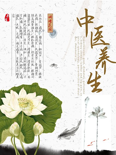 中国风中医养生荷花水墨海报