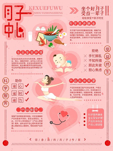 月子中心孕妇产后护理母婴手绘插画海报