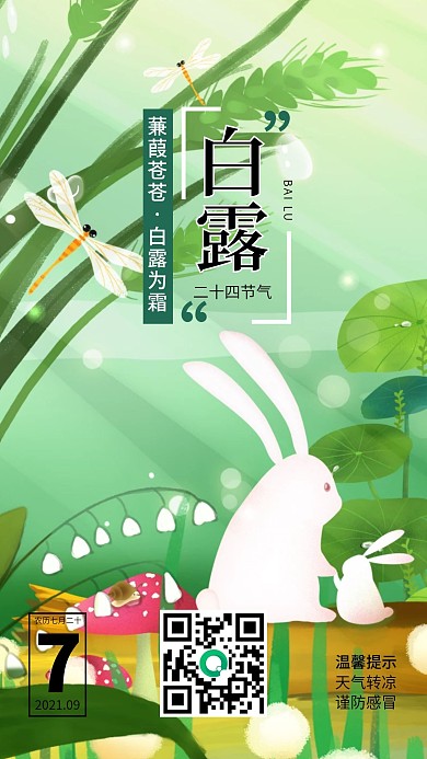 二十四节气白露清新手绘手机海报