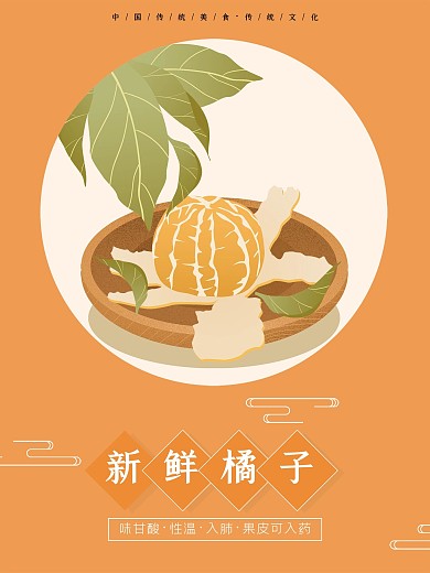 简约新鲜橘子原创手绘海报