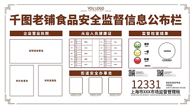 小吃店饭店通用系列食品安全监督公布栏