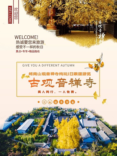 简约大气金色银杏旅游海报