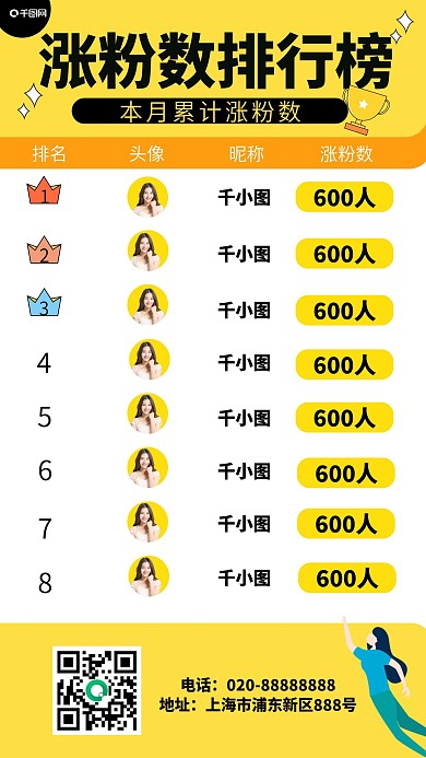 排行榜每月涨粉排行手机海报