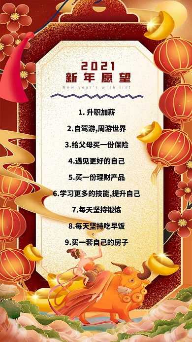 升职加薪新年个人愿望手机海报
