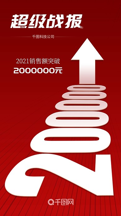 红色大气销售额超级战报手机海报