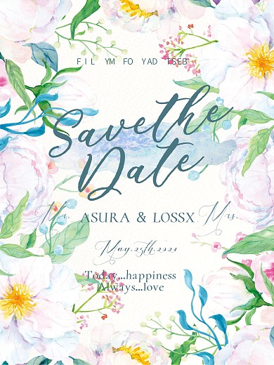 清新淡雅水彩植物婚礼海报邀请函设计模板