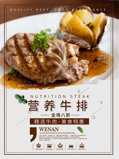 简约大气营养牛排美食海报设计