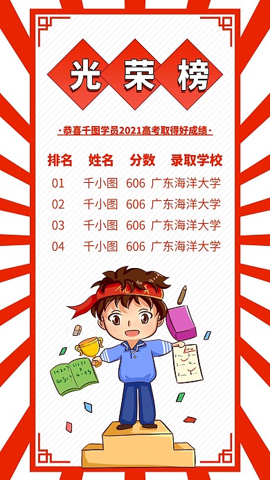 高考成绩光荣榜手机海报配图