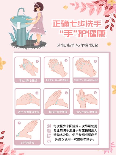 可爱清新正确七步洗手海报