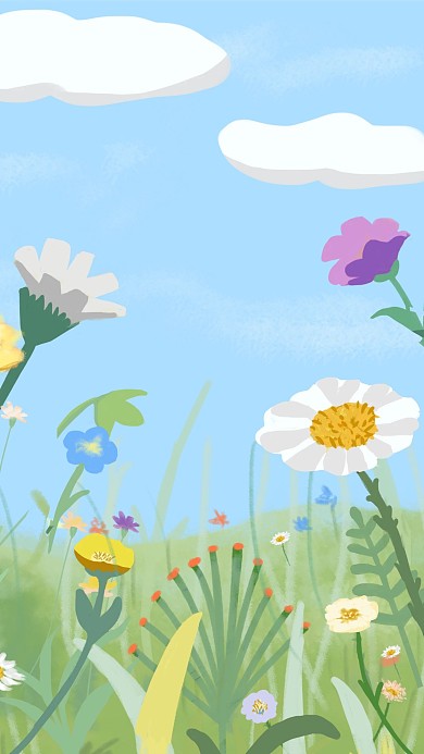 春天蓝天白云花朵盛开