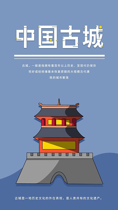中国古城简约科普手机海报