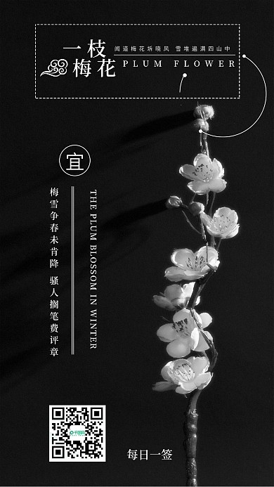 极简风梅花日签问候清新手机海报