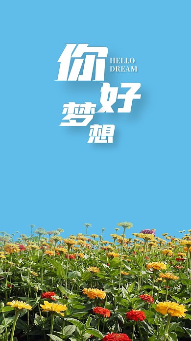 手机海报鲜花五彩花蓝天花丛