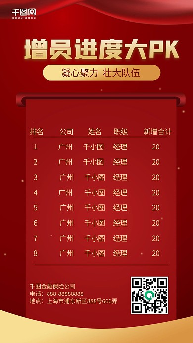 增员PK榜喜报表彰手机海报