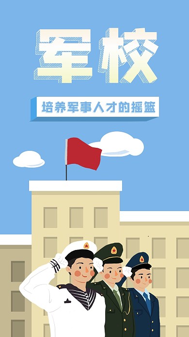 原创手绘背景八一81建军军人军校手机海报