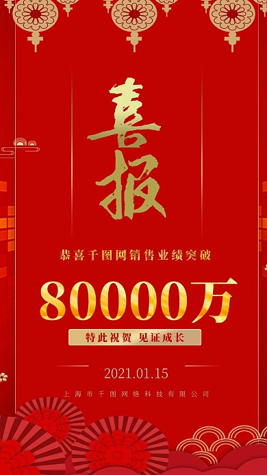 企业销售业绩榜喜报简约红色手机海报